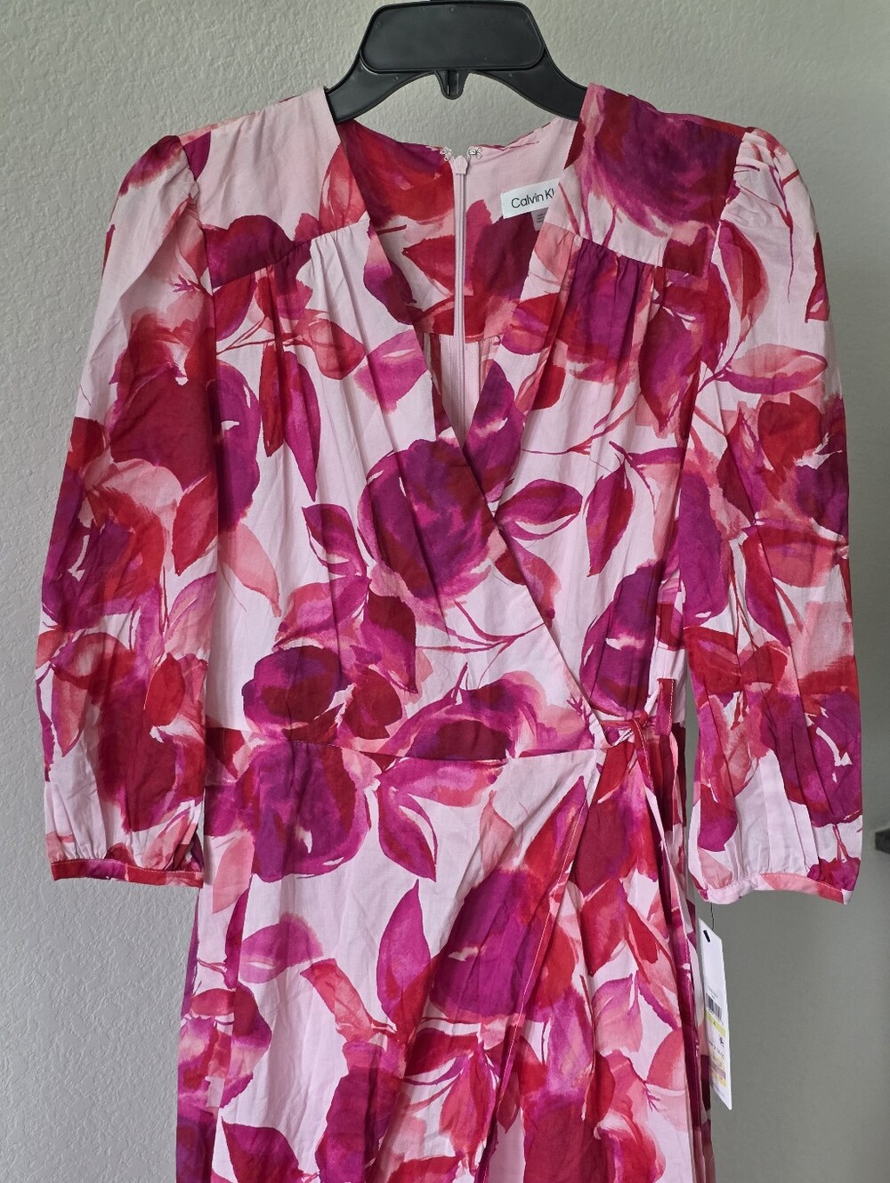 NWT Calvin Klein Pink Floral Wrap Maxi Dress Size 4 Wedding Guest Party - Picture 3 of 10
